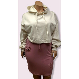 FRENCH TERRY DROP SHOULDER CROPPED HOODIE